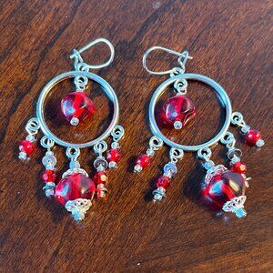 Handmade Chandelier Earrings - Red